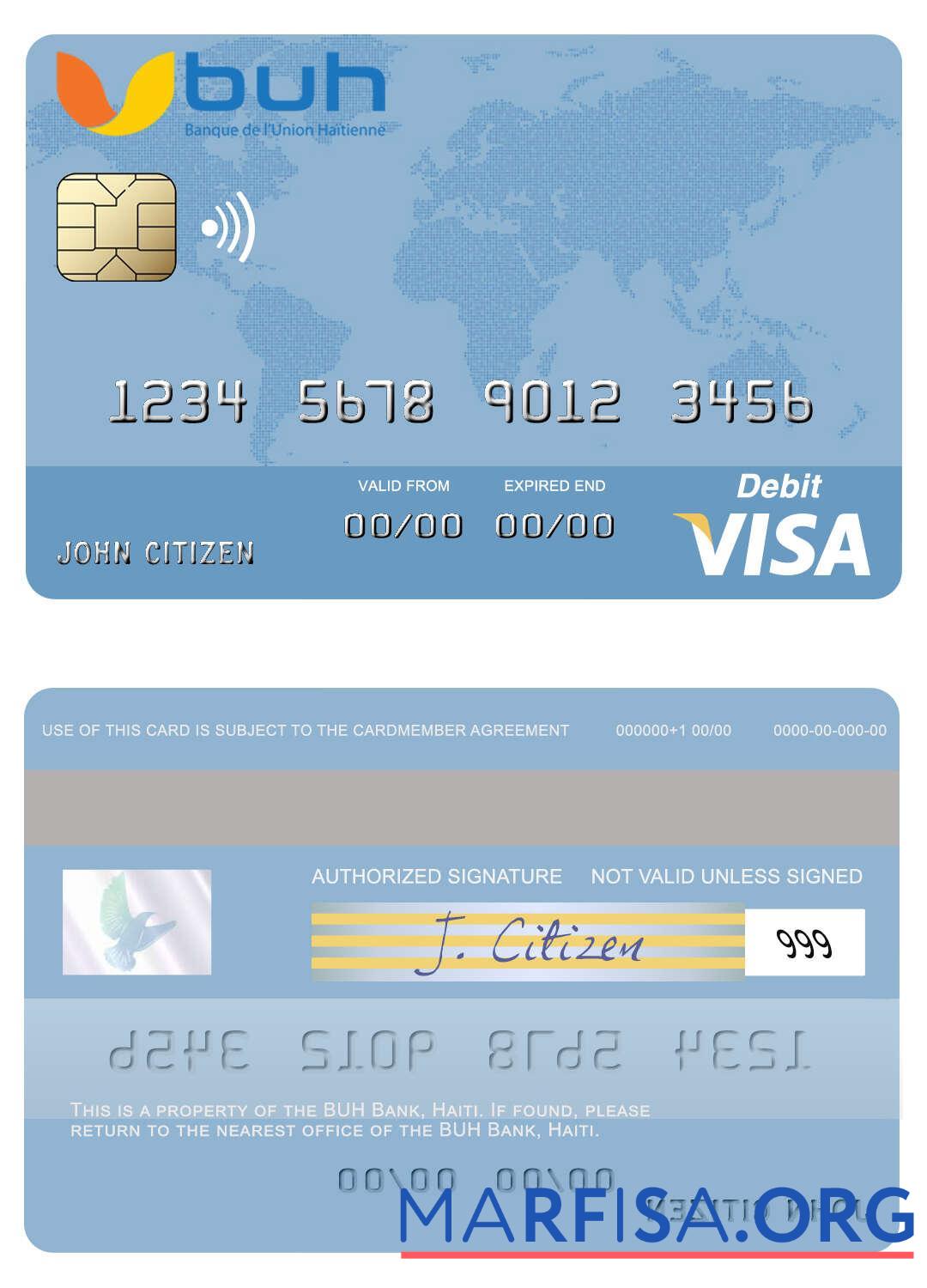 Downloadable Haiti BUH Bank visa debit card real example